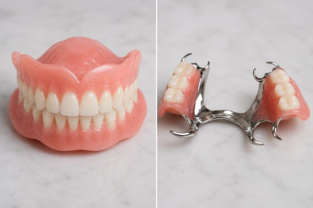 what is the difference between full and partial dentures